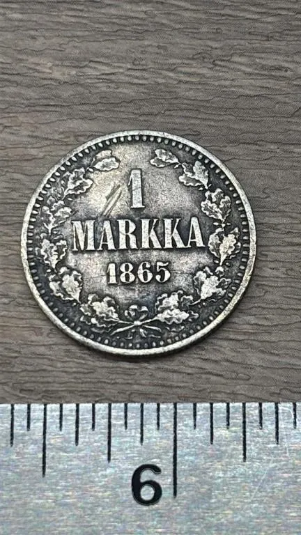 1865 One Finland Markka Coin.