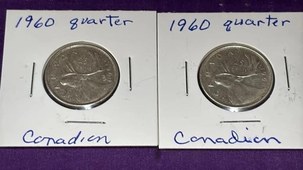 2, 1960 Canada Silver Quarters.
