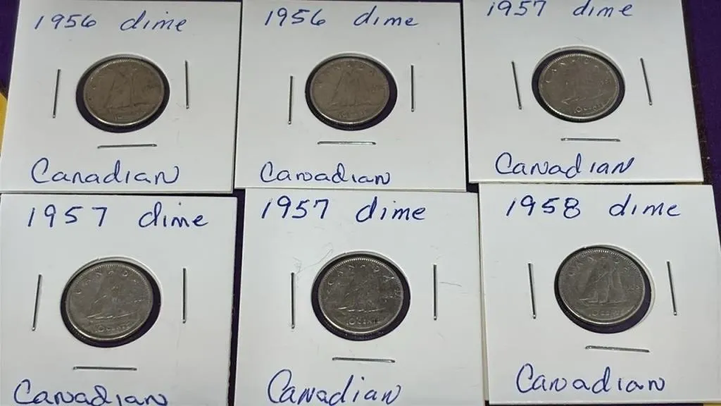 1956, 57 & 58 Canada Dimes.