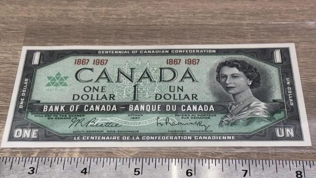 1967 Canada One Dollar Centennial Bill.