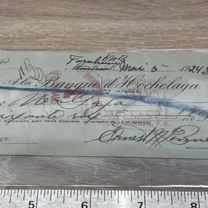 1924 Bank Issued Cheque from Banque D� Hochelaga