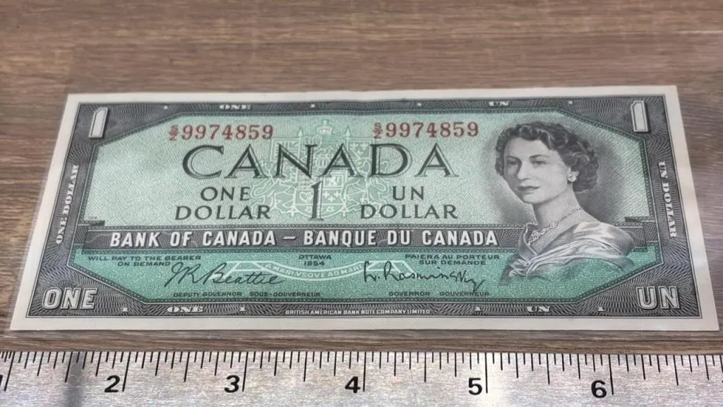 1954 Canada One Dollar Bill.