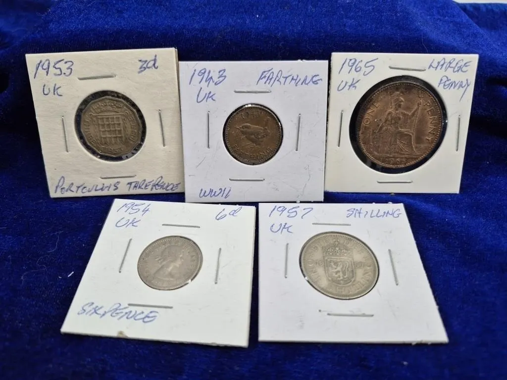UK Coin Lot: Threepence, Farthing, Penny,