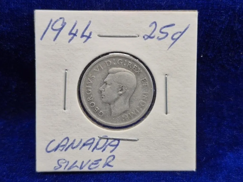 1944 Canada Silver 25 Cent Coin