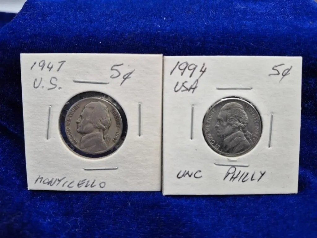 1947 & 1994 Jefferson Nickels, 5 Cents