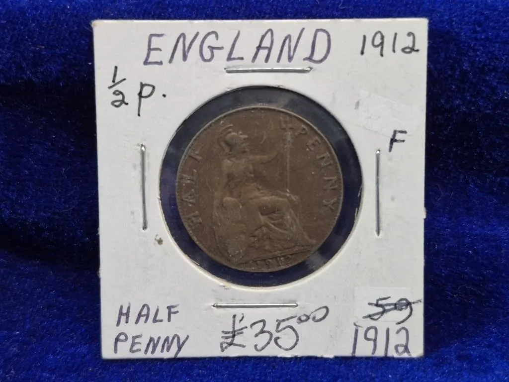 1912 England Half Penny Coin