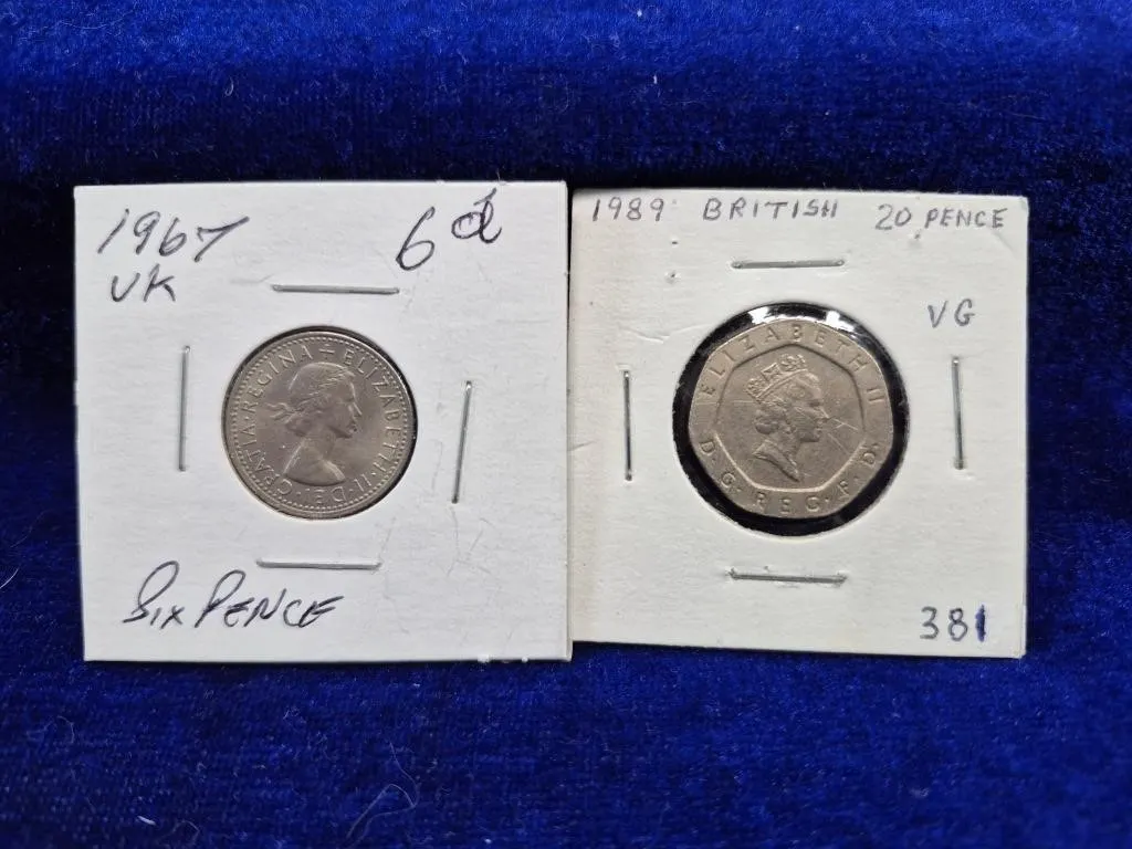 1967 UK Sixpence & 1989 British 20 Pence Coins