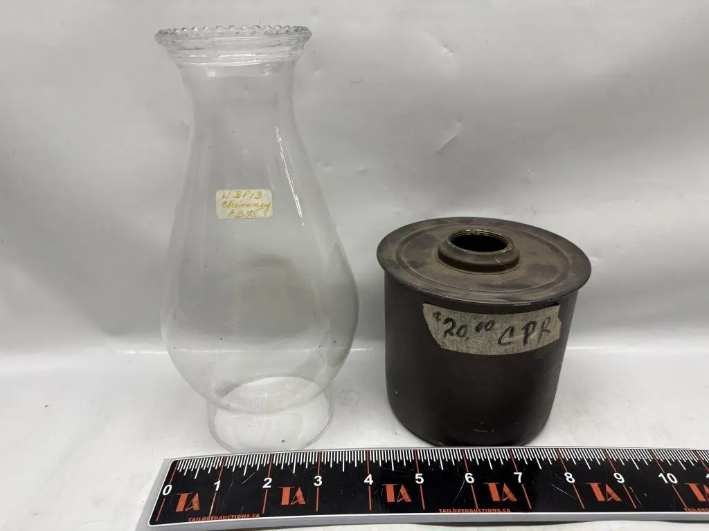 Glass Lamp Chimney & Metal Oil Reservoir