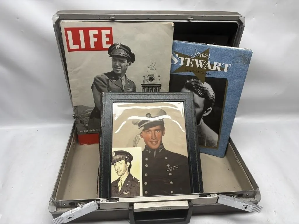 James Stewart Signed Photo & Books in Samsonite