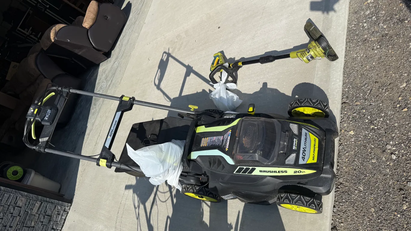 Ryobi 20" Brushless 40v Lithium Electric Lawn Mower With Battery and Charger + Radley Weed Whacker