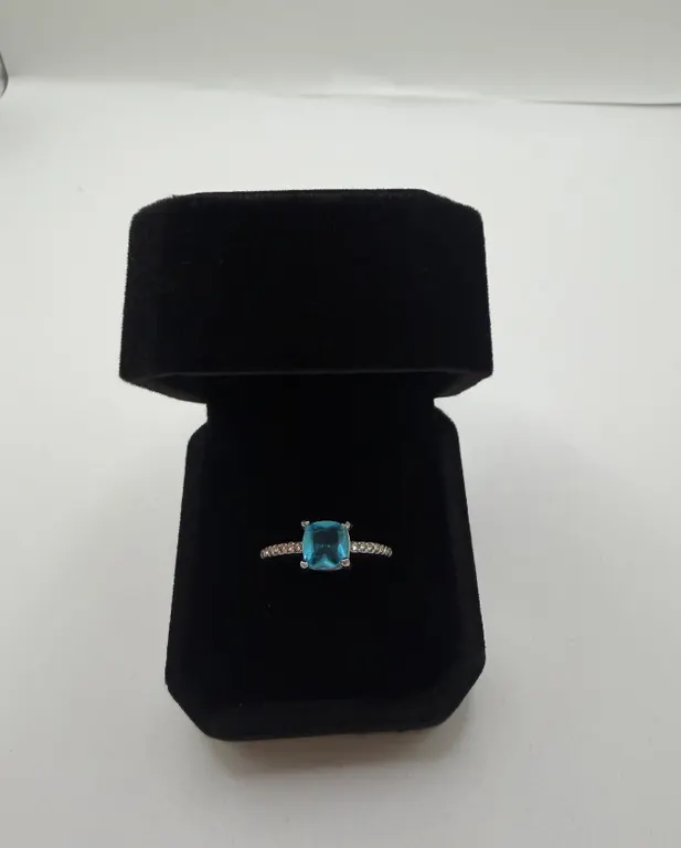 Platinum Plated 1.5ct Cushion Cut Lab - Created Aquamarine Chanel ring Size 7~New!