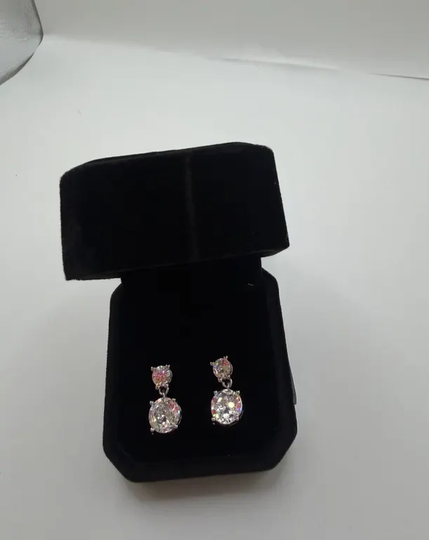 925S 0.4ct + 2.0ct Each Simulated Diamond (CZ) Dangle Earrings~New!