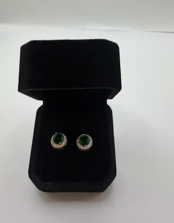 925S 1.0ct Each Lab-Created Emerald Halo Stud Earrings~New!