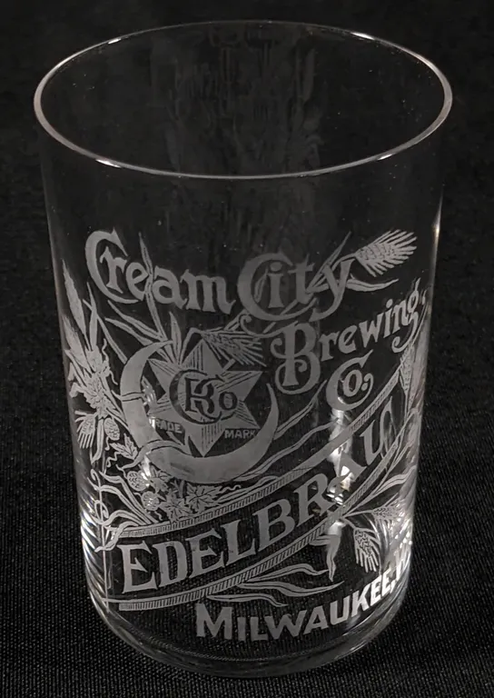PREPROHIBITION CREAM CITY BREWING EDLEBRAU BEER MILWAUKE WISCONSIN ETCHED DRINKING GLASS