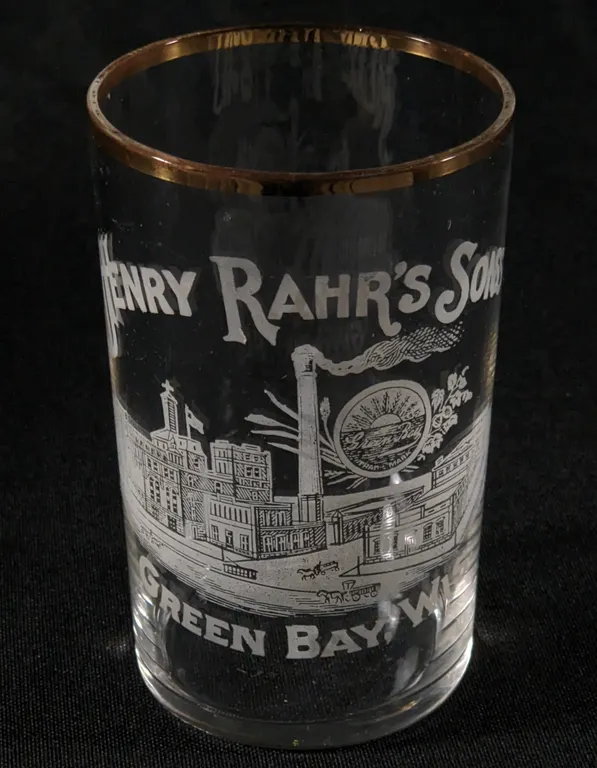 PREPROHIBITION HENRY RAHR'S SONS GREEN BAY WISCONSIN ETCHED BEER DRINKING GLASS
