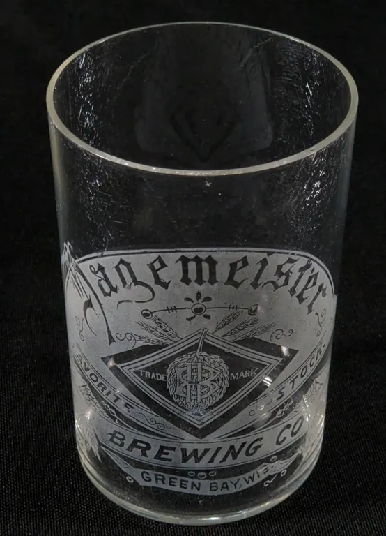 PRE PROHIBITION HAGEMEISTER FAVORITE STOCK BEER GREEN BAY WISCONSIN ETCHED DRINKING GLASS