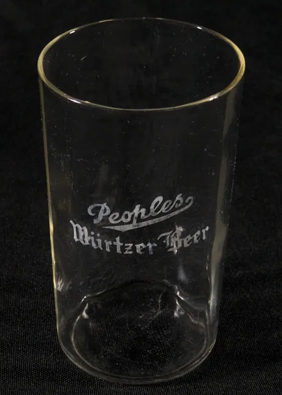 PEOPLES WURTZER BEER OSHKOSH WISCONSIN ETCHED DRINKING GLASS