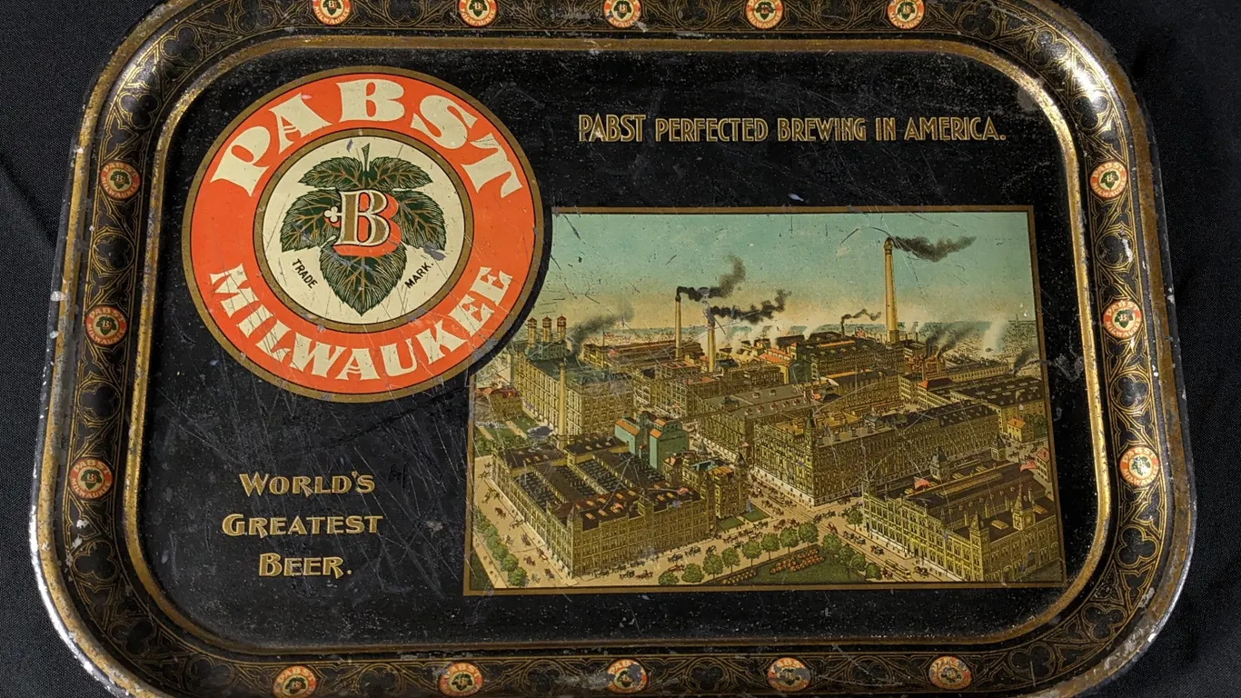 PRE PRO TIN LITHO BEER TRAY PABST BREWERY FACTORY SCENE MILWAUKEE WISCONSIN