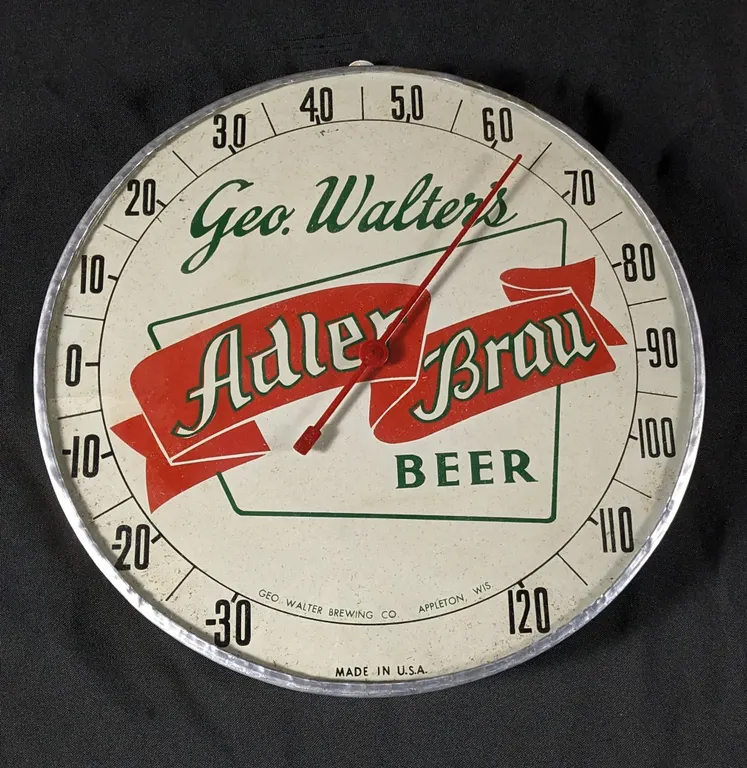 THERMOMETER SIGN GEO WALTERS ADLER BRAU BEER APPLETON WISCONSIN