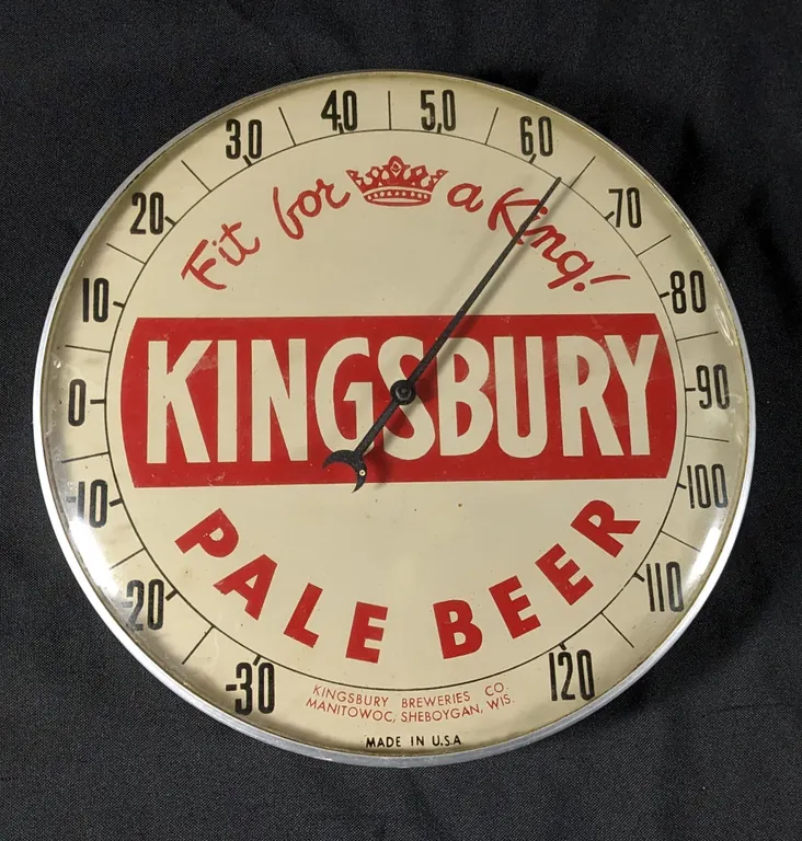 THERMOMETER SIGN KINGSBURY PALE BEER MANITOWOC SHEBOYGAN WISCONSIN