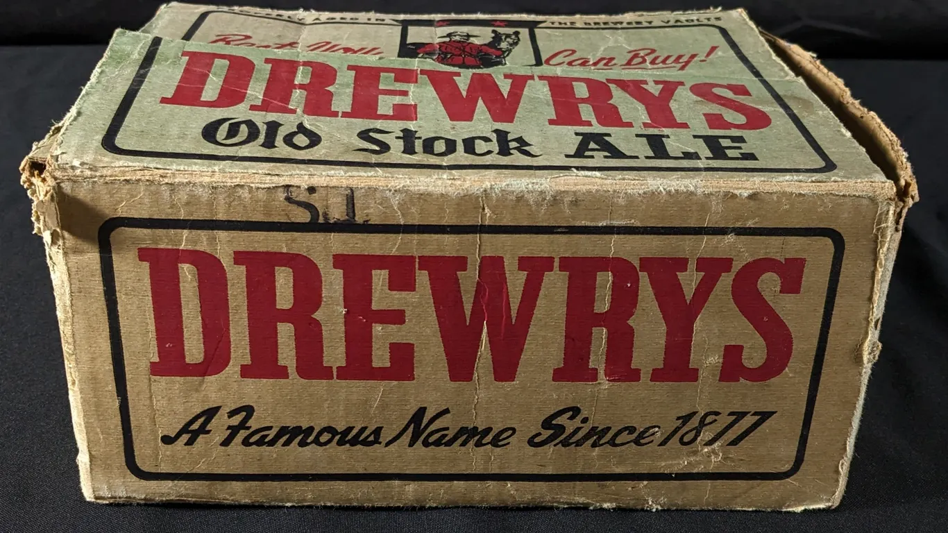 ITRP 12 KEGLINED CANS CASE BOX DREWRY'S OLD STOCK ALE SOUTH BEND INDIANA