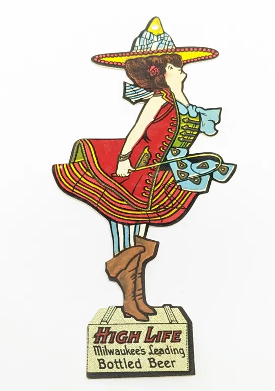 MILLER HIGH LIFE BEER CELLULOID MILLER GIRL BADGE SIGN