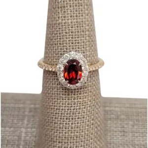 14kt Gold Spessartine Garnet Diamond Halo Ring