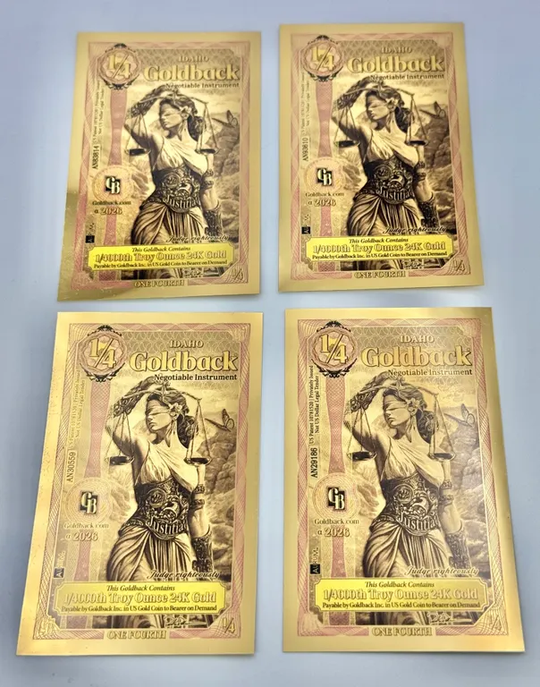 4 Idaho 1/4 Goldback 24K Gold Notes