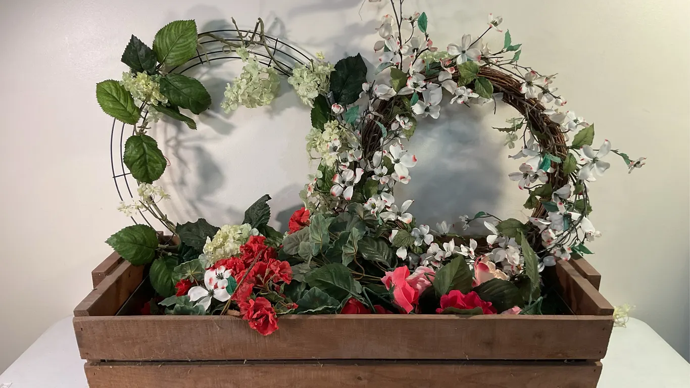 Taylor Wines Wooden Crate & Artificial Floral Wreaths