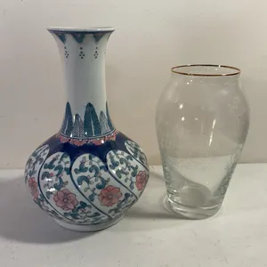 Hand-Painted Chinese Vase & Bohemia Etched Glass Vase – 2 Pieces
