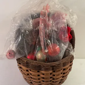 Basket of pine cones & ornaments