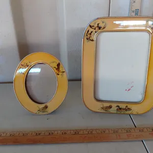 2 Vintage The Bucklers Inc Enamel Picture Frames, Duck Design (Sq. Frame Missing Glass)