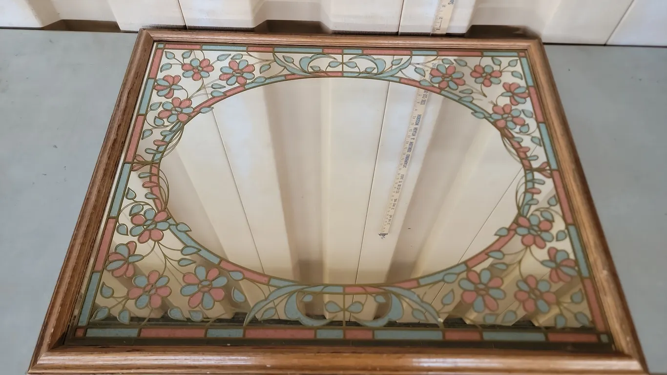 1980s Windsor Art Faux Stained Glass Floral Mirror 24"X30"