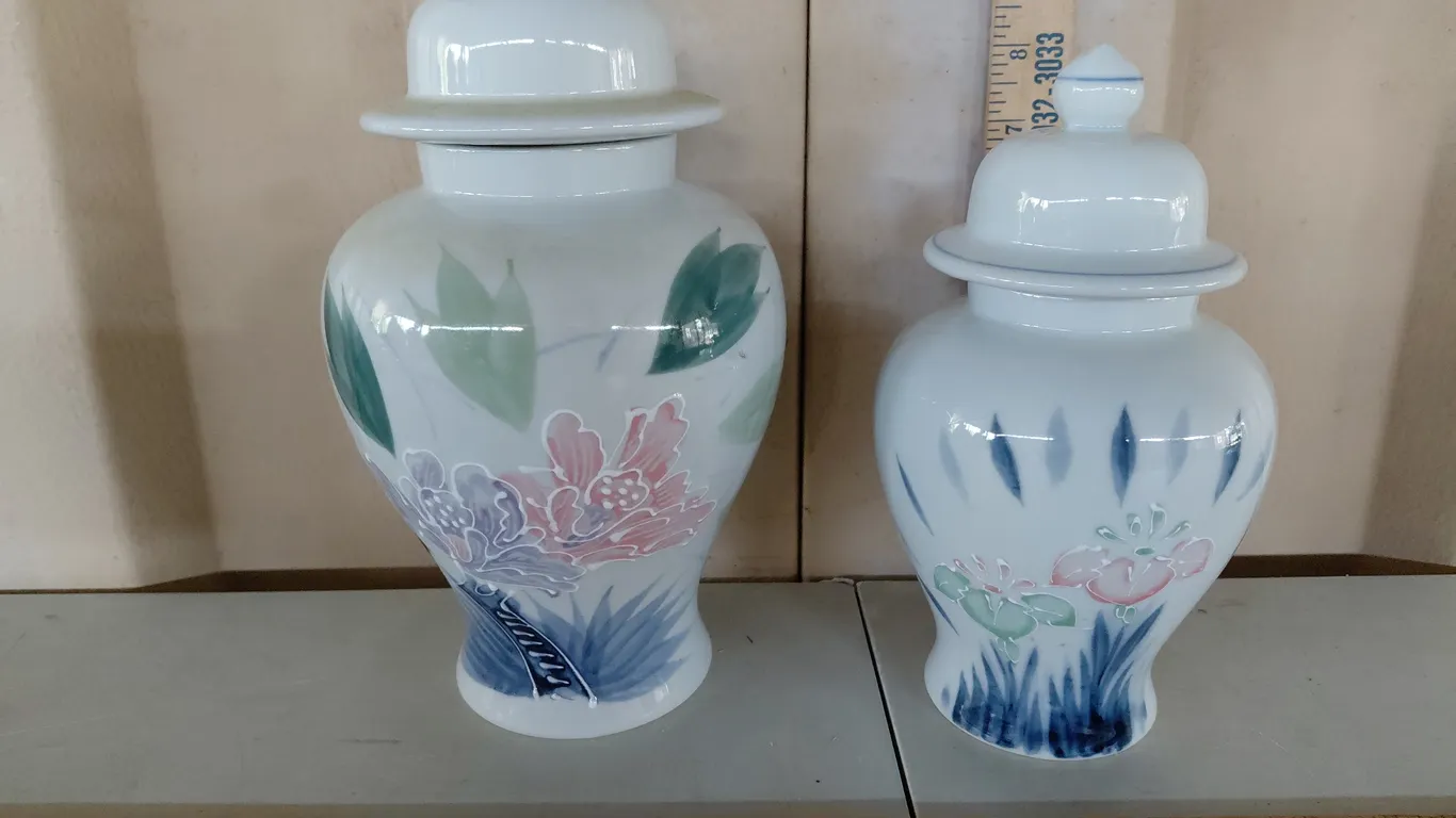 Vintage Moriage Japanese Porcelain Ginger Jars 9.75" & 8" Tall