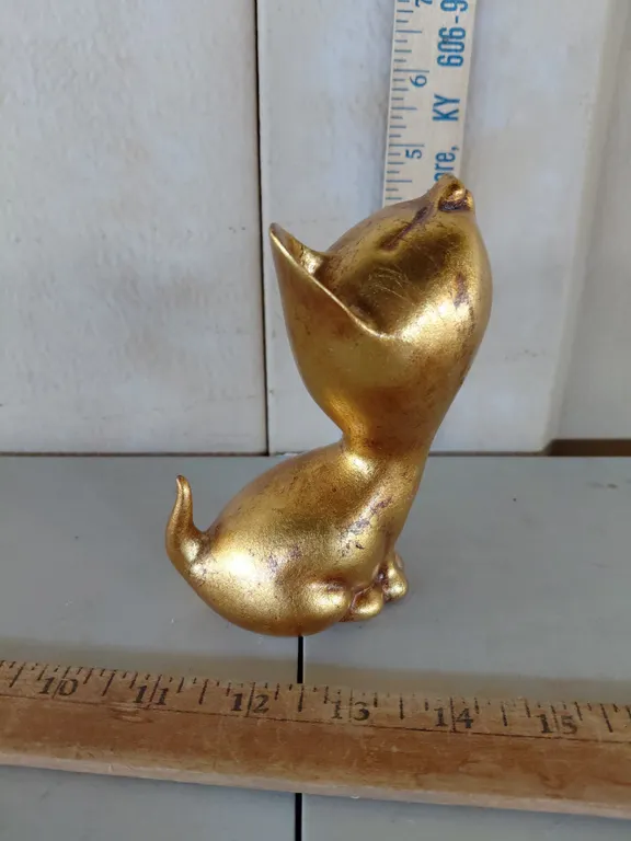 Vintage Freeman Mcfarlin Pottery Hand-Applied Gold Leaf Cat/Kitten Figure 5 "Tall