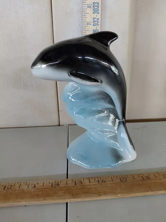 Vintage Brazil Pottery Killer Whale Figure 6.5" Tall