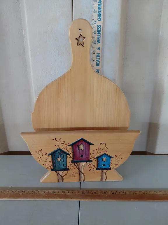 Wooden Paper Plate Holder, Hand Painted Folk Art Birdhouses 11.5"X3.5"X16"