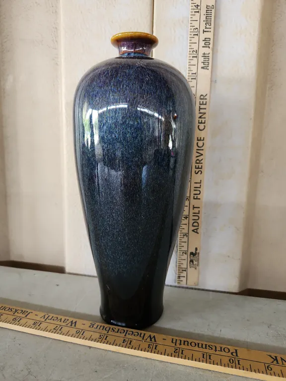 Pottery Blue Drip Glaze Vase 11.5"