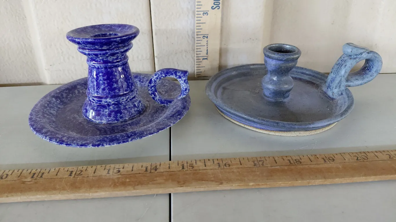 2 Vintage Pottery Chamberstick Candle Holders