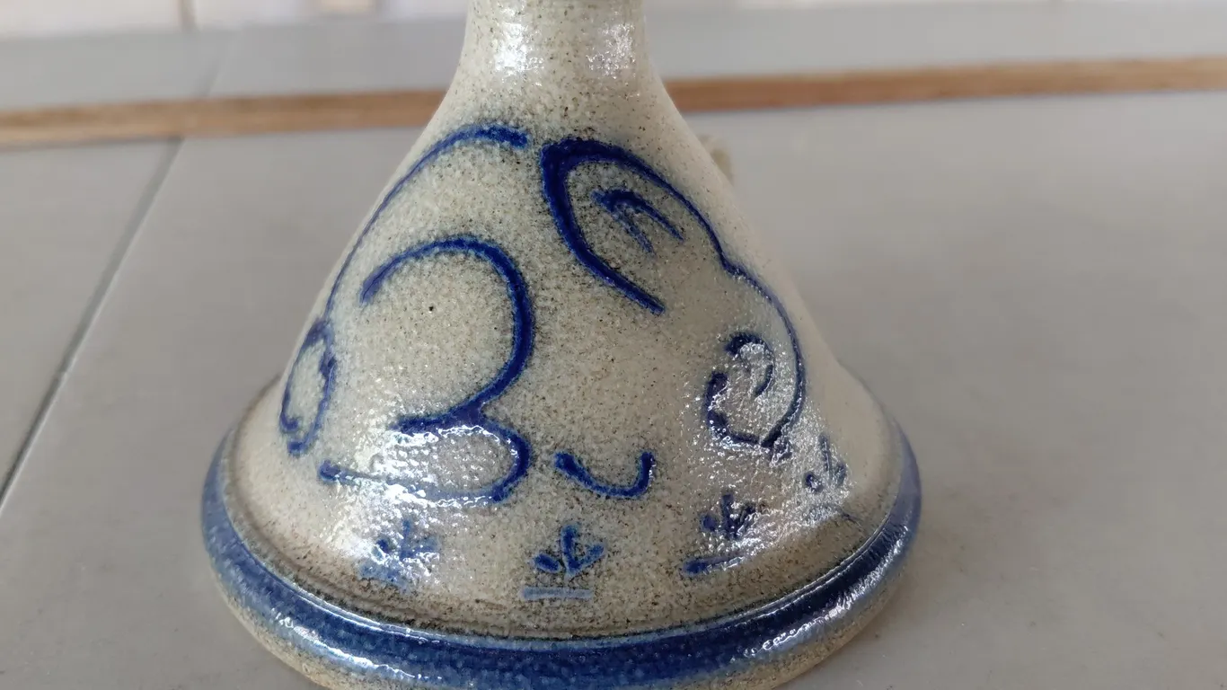 Vintage Salt Glaze Stoneware Funnel, Rabbit Design 3" Tall