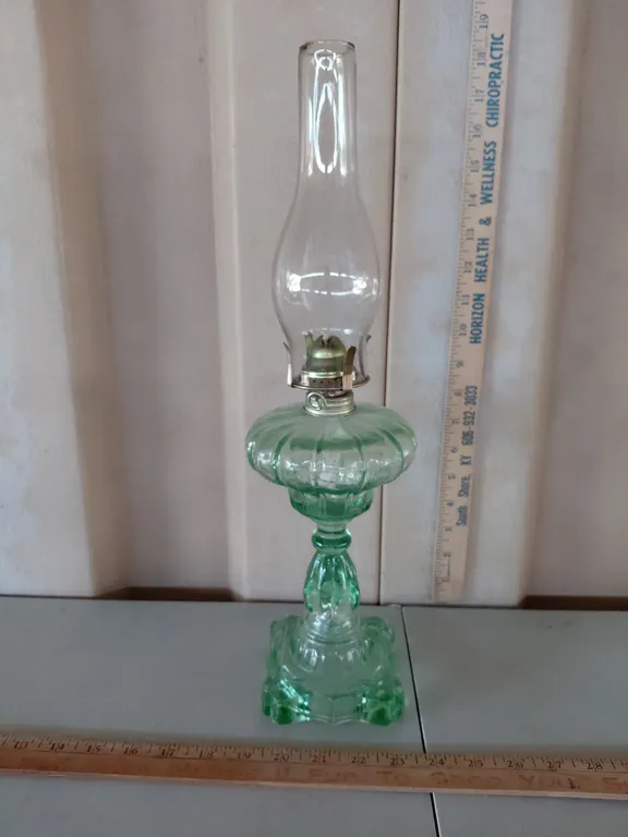 Vintage Green Glass Oil Lamp 17.5"