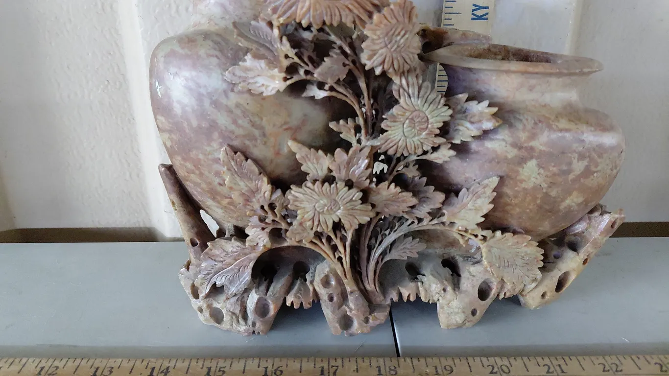 Large Vintage/Antique Chinese Hand Carved Soapstone Double Vase/Brush Pot 9"X3.5"X7"