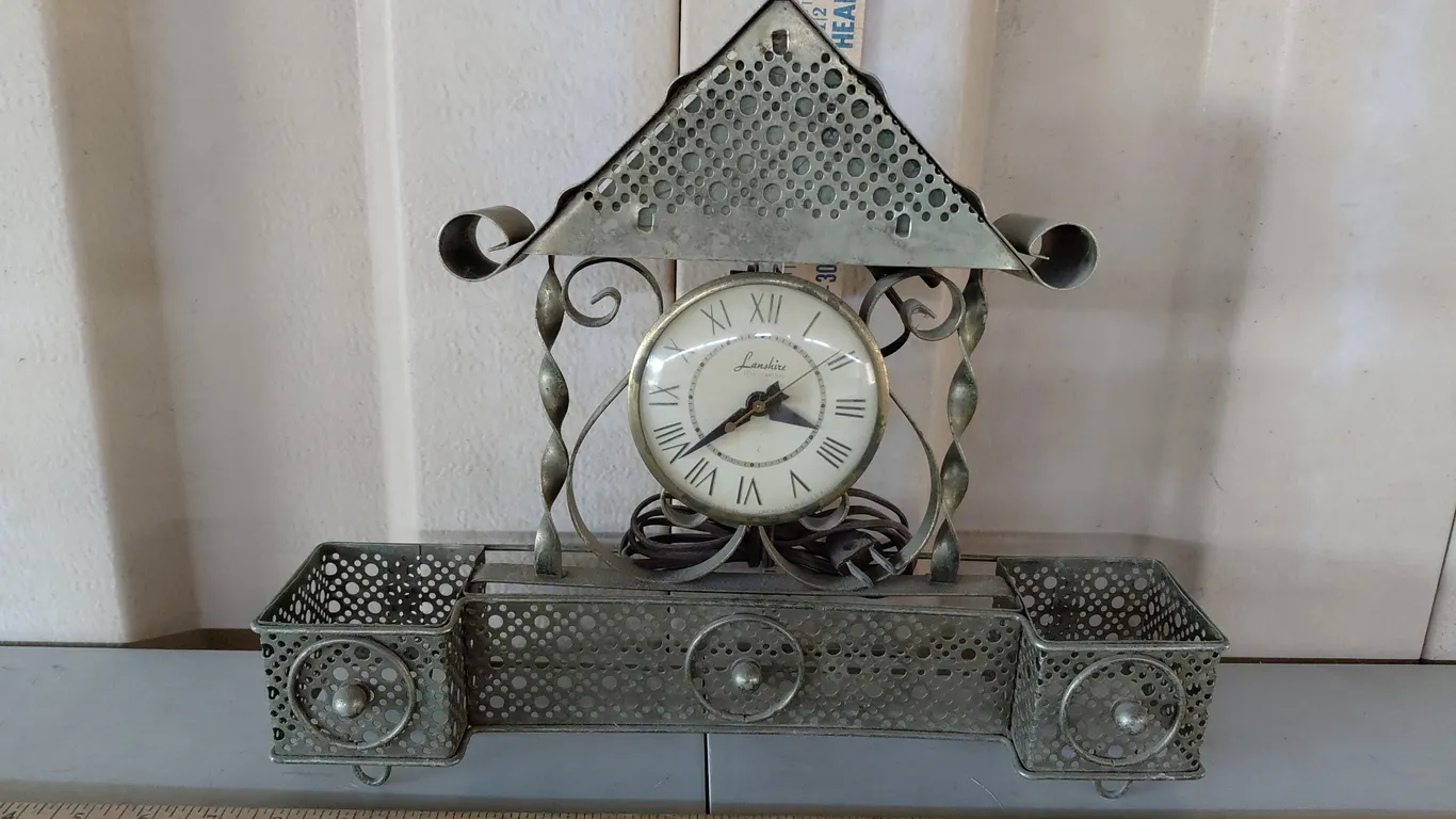 Vintage Lanshire Electric Mantel Clock, Metal 15.25"X3.5"X12.25"