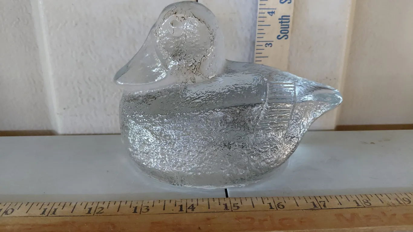 Vintage Blenko Clear Textured Glass Duck Bookend