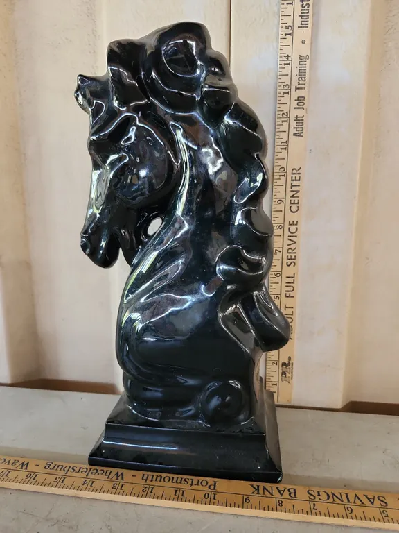 Vintage Black Pottery Horse Statue Lamp (Missing Lamp Parts) 14" Tall