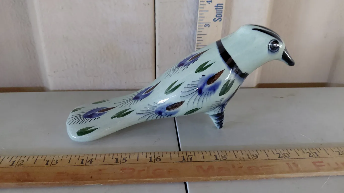 Vintage Tonala Mexican Folk Art Pottery Bird 8"X2.5"X3.5"