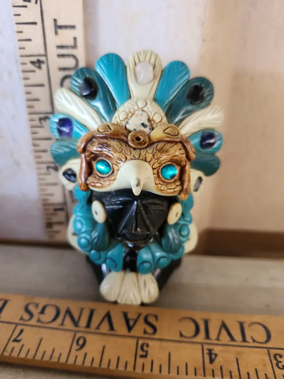 Vintage Handcrafted Mexican Onyx Carved Aztec Figure, 4.25" Tall
