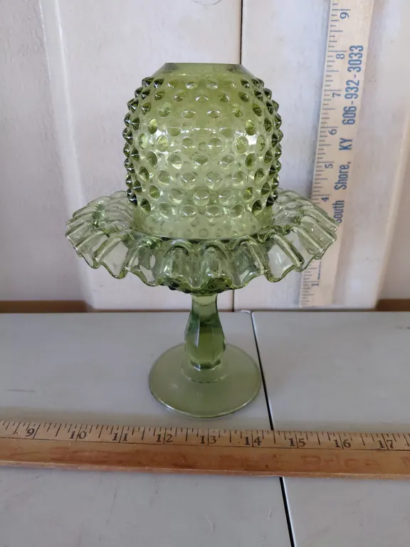 Vintage Green Hobnail Glass Fairy Lamp 7.5 "Tall
