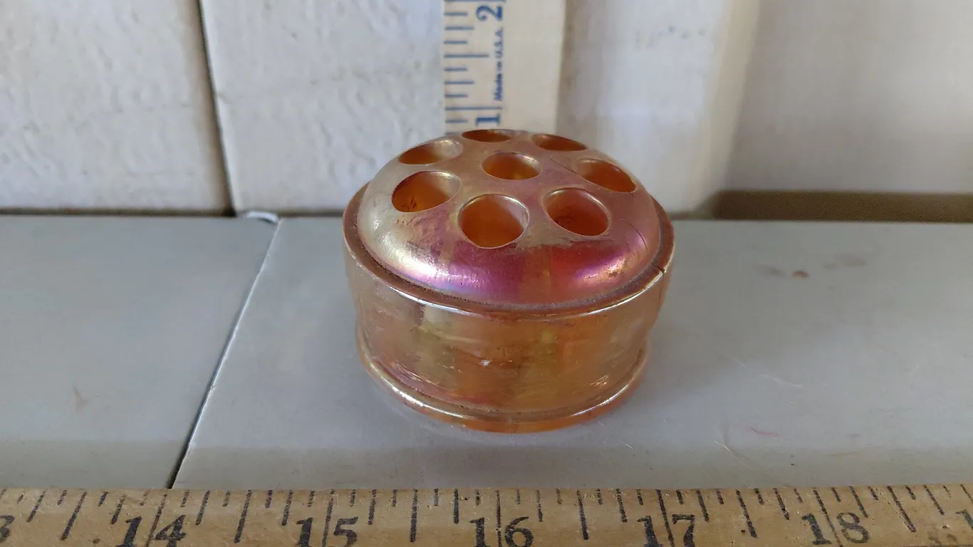 Vintage Marigold Carnival Glass Dome Flower Frog 2.5"X1.25"