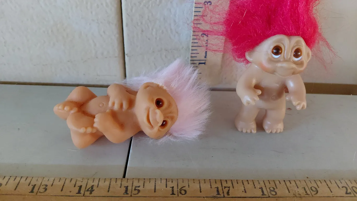 2 Vintage 1980s Thomas Dam Troll Dolls 3" Tall